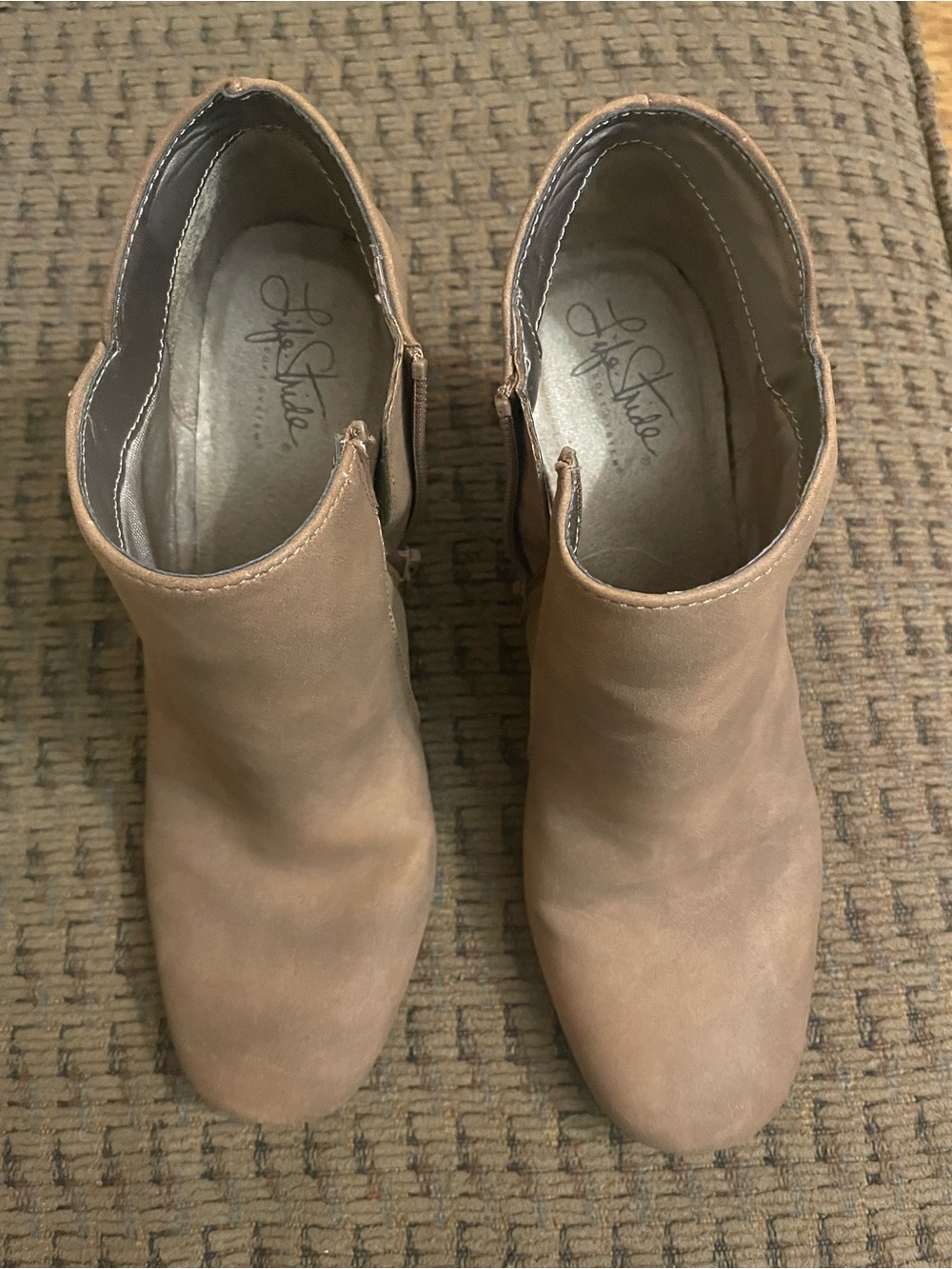 Life Stride Soft System Flex Collection Taupe Suede Ankle Booties